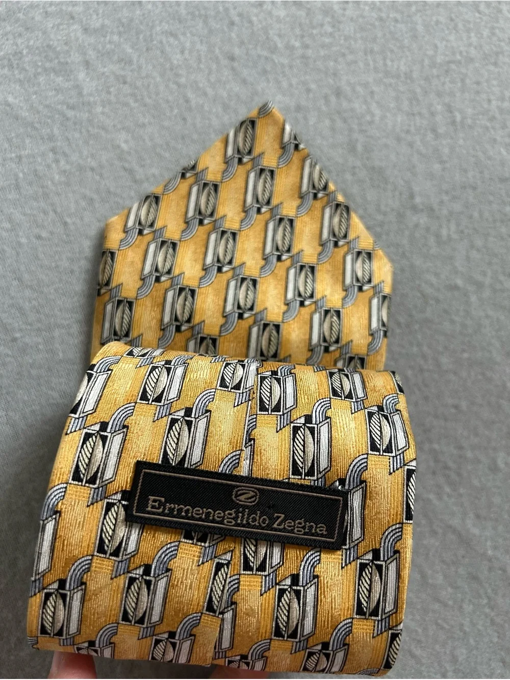 Ermenegildo Zegna Yellow Geometric 100% Silk Smooth Soft Tie